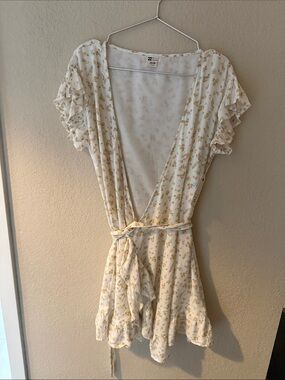 Zara Cream Floral Wrap Romper with Yellow Blossoms